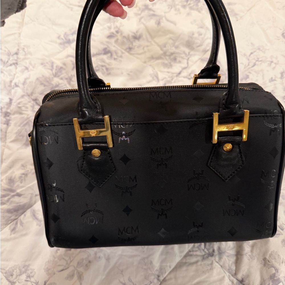MCM Black Satchel Boston Bag with Gold Hardware - Picture 3 of 12